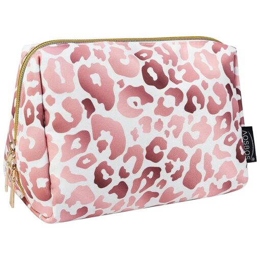 Aosbos Small Makeup Pouch Travel Size Makeup Bag Cosmetic Travel Bag Makeup Bags for Women Cosmetic Pouch Cosmetic Bags Makeup Case Make Up Bag for Purse Pink Leopard Print