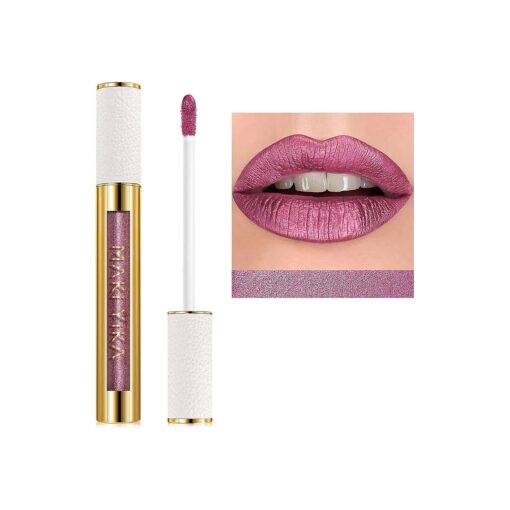 MAKI YIKA Metallic Pink Lipstick Long Lasting Bright Pink Lipsticks for Women, High Shine Glitter Lipstick No Smudge Transferproof Full-Coverage Liquid Lip Gloss ( BR01 Love Story )