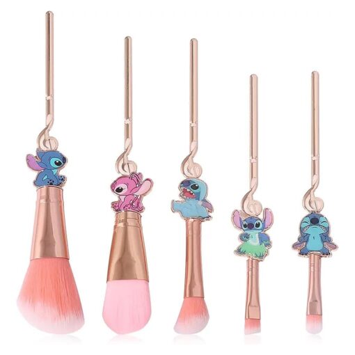 Stitch Makeup Brushes Set, WeChip Anime Stitch Make Up Brush Set Collection, Stitch Gifts for Girls Women - 5pcs Pink