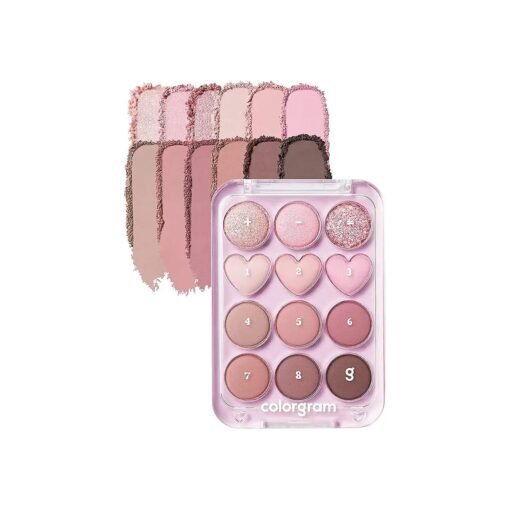 COLORGRAM Pin Point Eyeshadow Palette 02 Pink+Mauve= | Eyeshadow Palette for Daily makeup, Ultra-Blendable, Matte, Glitter, Shimmer Shades