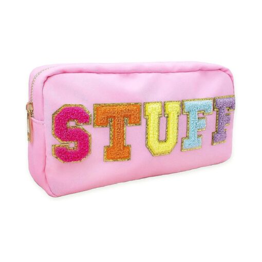 Fablinks Pink Nylon Cosmetic Bag with Chenille Letter Patches