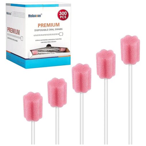 300 Pcs Oral Swabs-Unflavored & Sterile Disposable Oral Care Swabs for Mouth Cleaning- Individually Wrapped ( Blossom Pink )