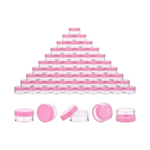 60Pcs 3 Gram Plastic Cosmetic Containers with Lids for Lotion, Creams, Toners, Lip Balms, Makeup Samples Jars BPA free ( 3g-60pcs, pink )