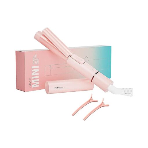 NOVUS Mini Curling Iron for Short Hair, Travel Curling Iron, Ceramic Small Curling Wand, Barrel Hair Curling Iron 1 Inch Heat-Up Fast, Pink Portable Hair Curler