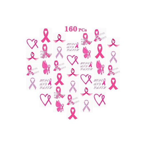 160 PCs Pink Ribbon Tattoos Breast Cancer Awareness Temporary Tattoos