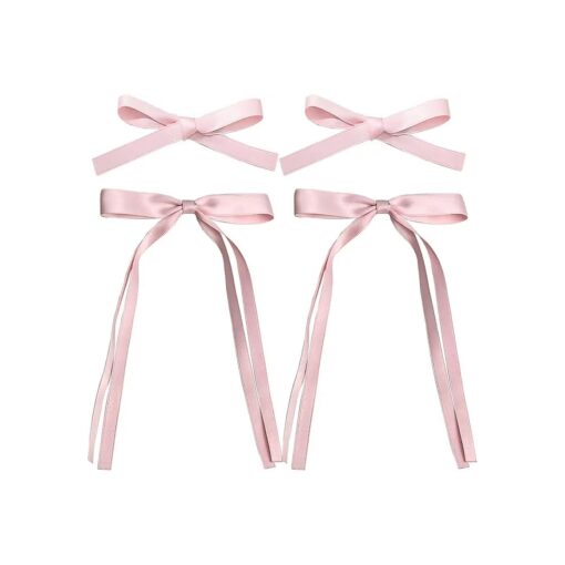 Ribbon Hair Bows for Women Girls,4 PCS Hair Ribbon Hair Bows Clips for Women Hair DIY Design, Pink