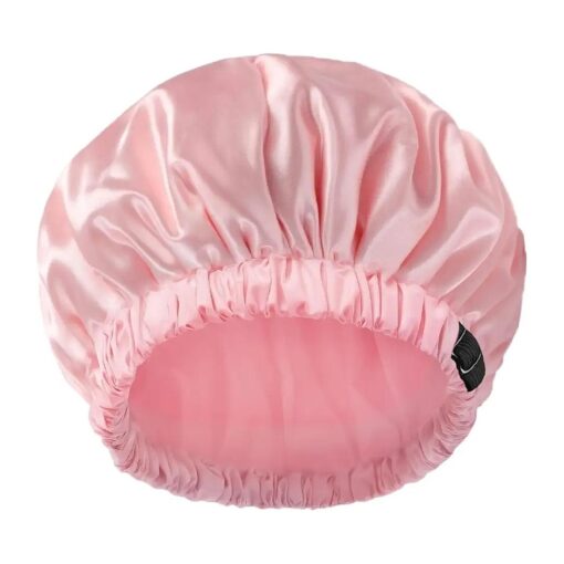 Shower Cap,100 % Real Satin Lined Shower Cap, Extra Large Shower Cap for Women Reusable Waterproof, Adjustable Size & Long Hair Bath Caps ( Pink )