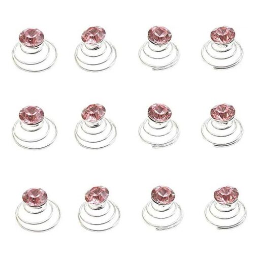 24 Pcs Bridal Gem Spin Hair Pins Swirl Hair Twists Coils Wedding Spiral Twist Hairpins Shiny Rhinestone Crystal Twisters Metal Spiral Updo Prom ( Pink )