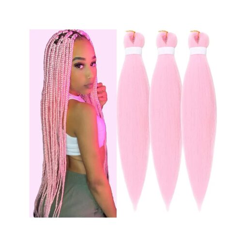 Pink Braiding Hair Pre stretched Box Braids Kanekalon Human Braiding Hair Extension 26 inch