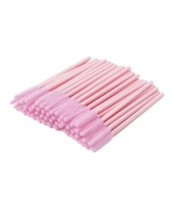 BIHRTC Pack of 100 One-Off Disposable Silicone Eyelash Mascara Brushes Wands Applicator Eyebrow Brush Makeup Tool Kit Set ( Tower Shape - Pink )