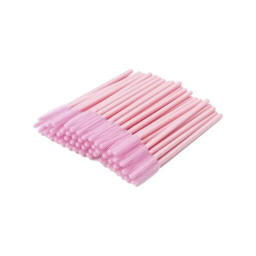 BIHRTC Pack of 100 One-Off Disposable Silicone Eyelash Mascara Brushes Wands Applicator Eyebrow Brush Makeup Tool Kit Set ( Tower Shape - Pink )