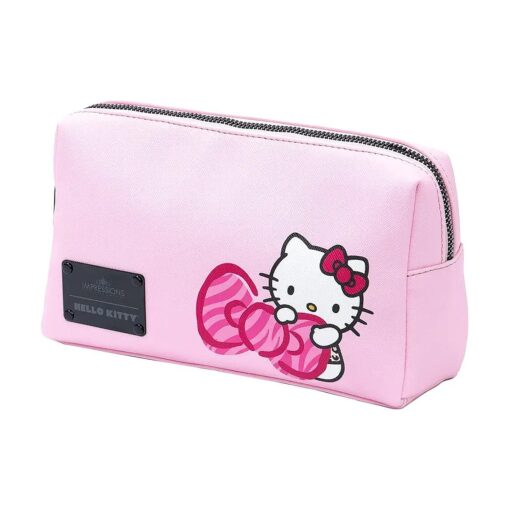 Impressions Vanity Hello Kitty Cosmetic Pouch with Waterproof Faux Leather, Zippered Bag For Travel Size Toiletries, Makeup Bag Organizer With Inside Pocket With Extra Slip Pocket ( Pink Animal )