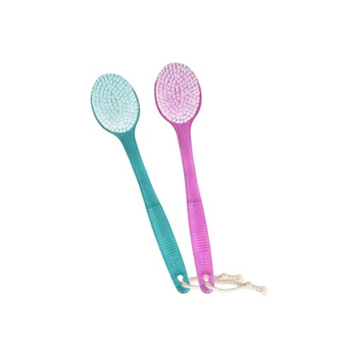 Back Brush for Shower, 14-inch Long Handle Medium Stiff Bristles Bath Scrubber for Men Women Body Exfoliating and Brushing - 2 Packs Pink+Blue