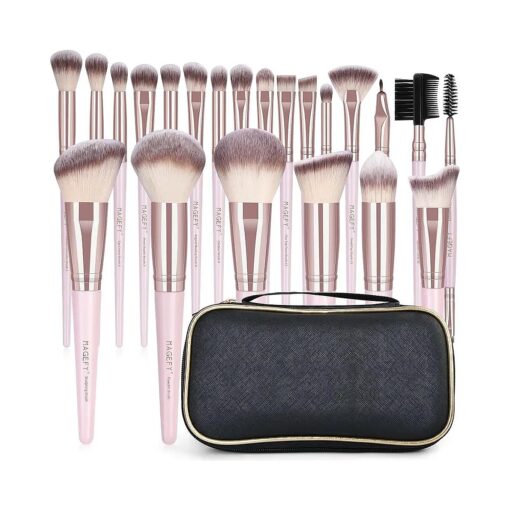 22 Pcs Makeup Brushes Set, MAGEFY Professional Makeup Brushes Wooden Handle Cosmetics Brushes Foundation Concealer Powder Face Eye Make up Brushes Kit ( Pinkgold )