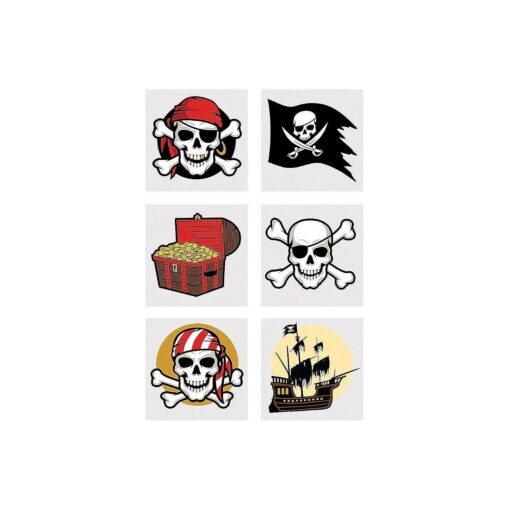 Fun Express Pirate Tattoos | Temporary Tattoo Kids | Costume Apparel Dress Up | Party Accessories | Birthday Favors Supplies Decorations | Pirate Treasure Stickers Tattoo | 72 Pieces