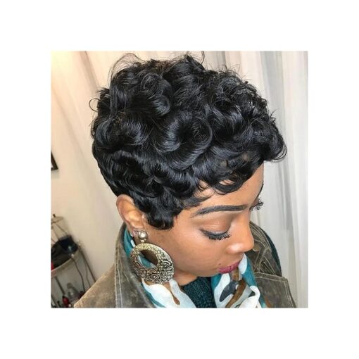 Pixie Cut Wig For Women Human Hair Wig with Bangs Short Human Hair Wigs for Black Women Short Curly Wig Brazilian Virgin Human Hair Natural Hair Wig Full Machine Made Glueless