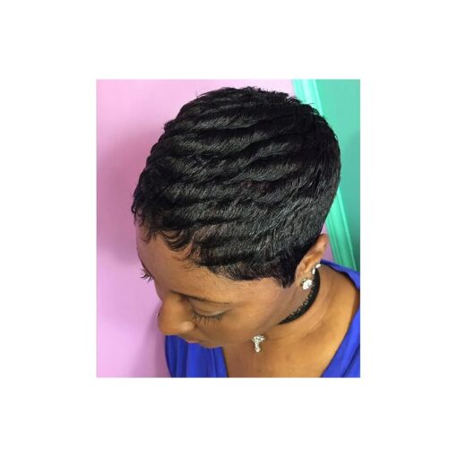 MOONSHOW Short Pixie Cut Wigs for Black Women Super Short Hair Wigs Black Pixie Cut Wig Short Hairstyles for Women Synthetic Layered Wigs for Black Women