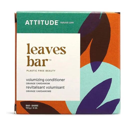 ATTITUDE Hair Conditioner Bar, Plant- and Mineral-Based Plastic-free Beauty Care, Vegan and Cruelty-free, Volumizing, Orange Cardamom, 4 Oz