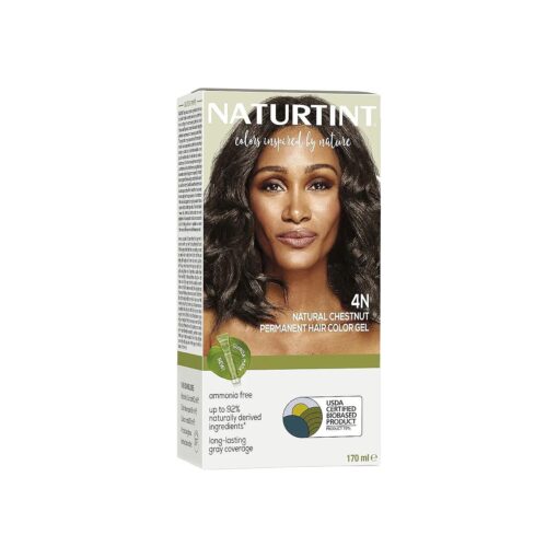 Permanent Hair Color, 4N Natural Chestnut, Plant Enriched, Ammonia Free, Long Lasting Gray Coverage and Radiante Color, Nourishment and Protection