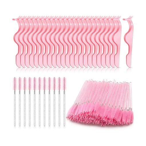 Shappy 24 Pieces Plastic Eyelash Extension Tweezers False Eyelash Applicator Tool Eyelash Auxiliary Clip and 101 Pieces Eyelash Brush Mascara Wands Applicator for Eyelash Application ( Pink )