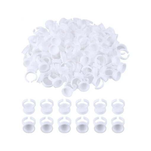 CCINEE 100pcs Disposable Tattoo Eyelash Extension Glue Rings Plastic Glue Holder Rings for Makeup Nail Art Microblading