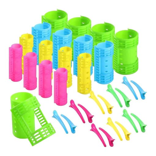 65 Pieces Magnetic Rollers Plastic Rollers Hair Curlers Set 4 Sizes for Long Medium Short Hair, Duck Hair Clips Hairnet Hairdressing Styling Tool