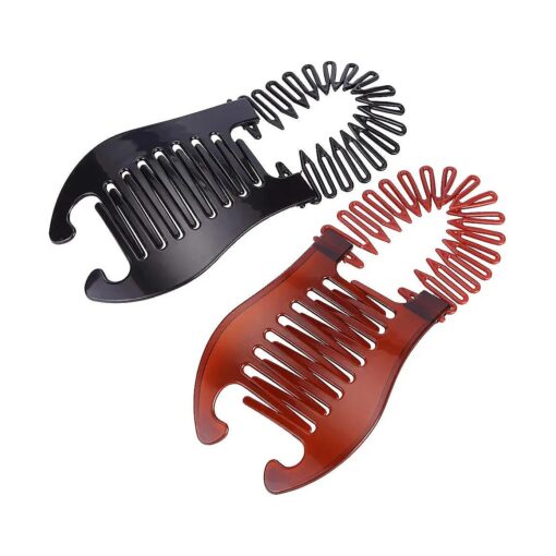 Nifocc Interlocking Banana Combs Stretch Flexible Hair Combs Clips Flexible Ponytail Hair Clincher Hair Accessories for Women and Girls 2 Pcs Brown and Black