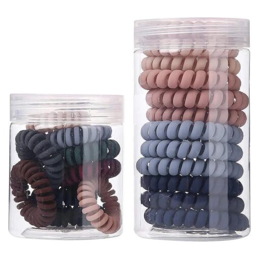 Plastic Spiral Hair Ties, New 6 Matte Colors, Coil Hair Ties, Phone Cord Hair Ties, Hair Coils, Hair Accessories for Women or Girls for Holiday and Daily, 2Packs ( 22Pcs ) Mixed Sizes Pack