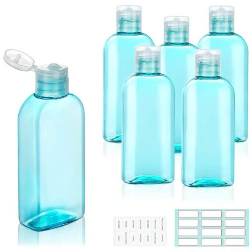 Plastic Travel Bottles with Flip Cap 6 Pack 3.4oz/100ml Travel Shampoo Bottles Travel Size Containers for Shampoo, Conditioner & Lotion with Lables