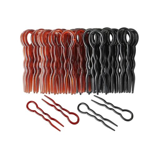 40 Pcs Plastic U Shaped Hair Pins Grip Pins Fast Spiral Hair Braid Twist Styling Clip Pin for Lady, Girl, Women ( Black + Brown )