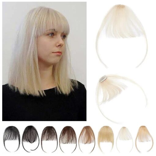 S-noilite Clip in Bangs Human Hair Thin Air Bangs Extension with Temples Blonde 3g 1 Clip One Piece Clip on Bangs Hairpieces Soft Remy Hair For Women ( Platinum Blonde )