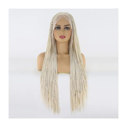 Platinum Blonde Braided Synthetic Lace Front Wigs for Black Women Heat Resistant Fiber Hair Micro Braided Hair Box Braids Wig African American Hair ( 24inch, 60 Color )