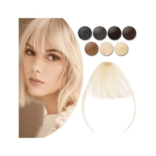 Hairro Clip In Bangs Human Hair Extensions Real Clip On Front Fringe Hairpieces Air Side Bangs With Temple Thin Wispy Curtain Bangs Hair Clip Top Hairpiece For Women 5g # 60 Platinum Blonde