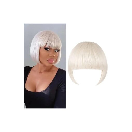 Platinum Blonde Clip in Bangs Fashion Full Length Synthetic 1 Piece Layered Clip in Hair Bangs Fringe Hairpieces Hair Extensions ( Platinum Blonde )