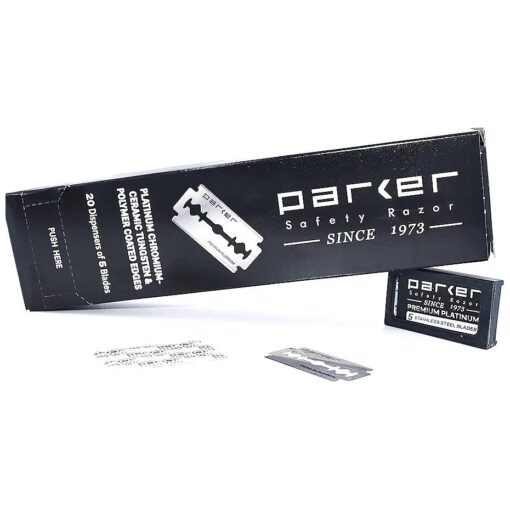 Parker 100 Count, Parker Double Edge Safety Razor Blades, Premium Platinum Stainless Steel Razor Blades with PTFE, Tungsten and Chromium Coated Edges for Smooth, and Comfortable Shaves