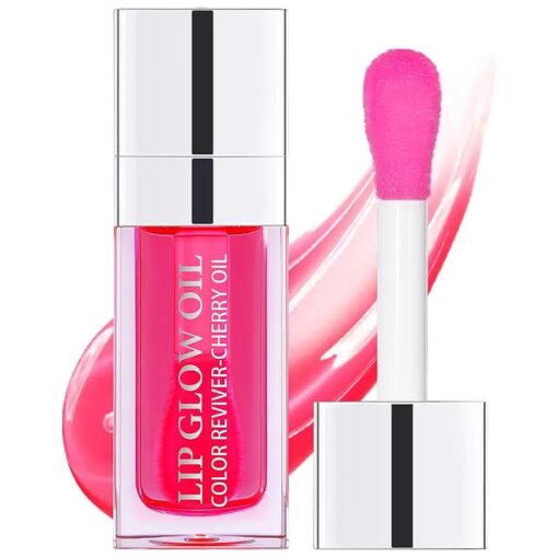 Hydrating Lip Glow Oil, Moisturizing Lip Gloss, Plumping Lip Oil, Non-Sticky Long Lasting Lip Oil Gloss, Transparent Lip Oil Tinted, Reduce lip lines ( Cherry )