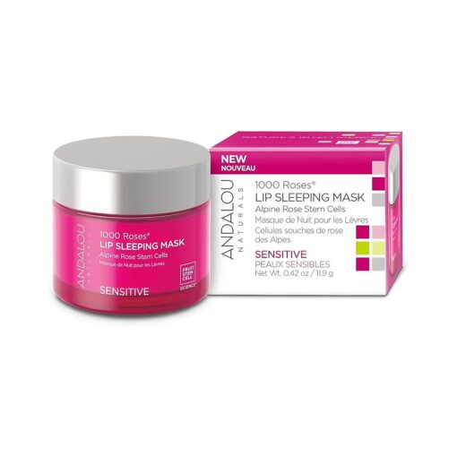 Andalou Naturals Lip Mask 1000 ROSES, Overnight Lip Sleeping Mask for Dry, Chapped Lips, Plumping, Hydrating & Soothing Lip Balm with Alpine Rose Stem Cells, Vegan & Cruelty-Free, 0.42 Oz