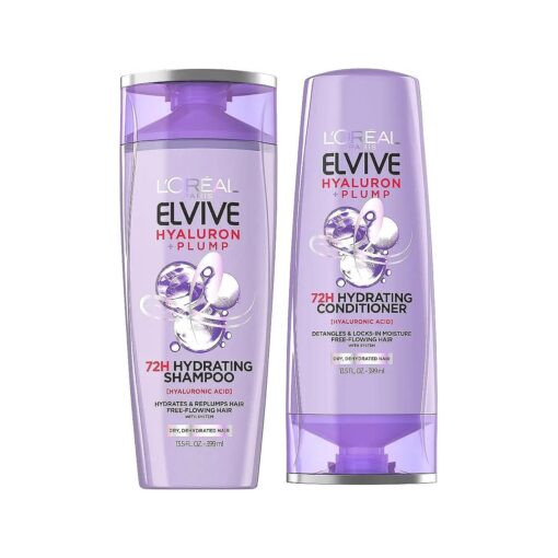 L'Oreal Paris Elvive Hyaluron Plump Hydrating Shampoo & Conditioner for Dehydrated, Dry Hair Infused with Hyaluronic Acid Care Complex, Paraben-Free, 12.6 Fl Oz