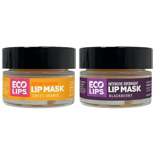 Eco Lips Daily Plumping Lip Mask with Hyaluronic Acid + Overnight Intensive Lip Mask with Gotu Kola 2-pack by Eco Lips 100 % Natural, Made in USA