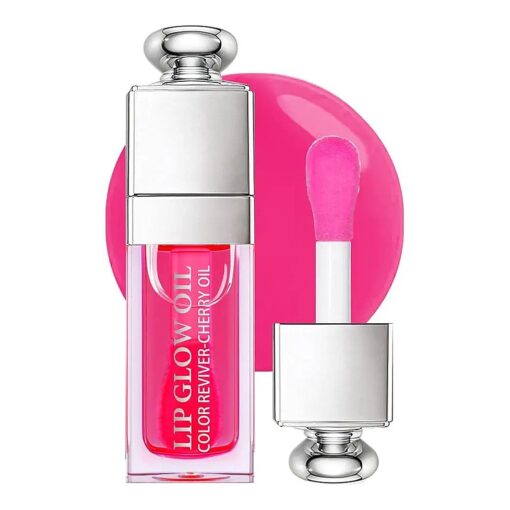 Hydrating Lip Glow Oil, Moisturizing Lip Glow Oil, Nourishing Glossy Transparent Lip Oil, Plumping Lip Oil, Lip Balm, Non-sticky Tinted Toot Lip Balm for Lip Care ( CHERRY ) 0.2 OZ