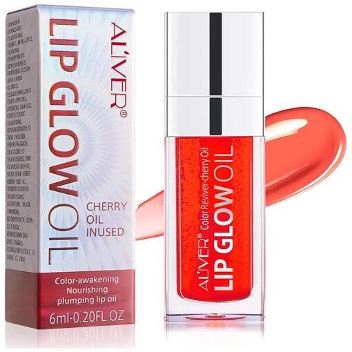 Plumping Lip Oil, Long Lasting Hydrating Lip Gloss Tinted Lip Balm, Non-sticky Big Brush Head Glitter Shine Primer Lip Tint, Tinting Lip Care Oil for Dry Lip ( 04Cheery )