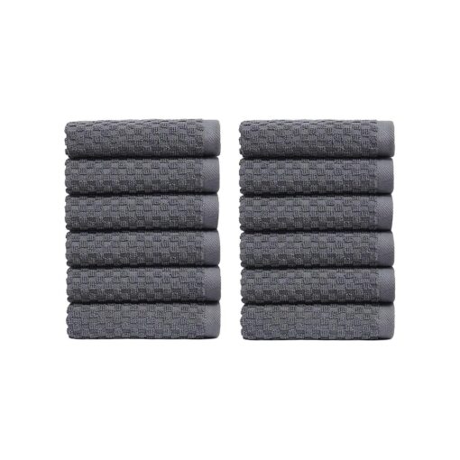 COTTON CRAFT Euro Spa Waffle Wash Cloth - Set of 12 Luxury Pure Ringspun Cotton Waffle Weave Bathroom Face Towel - Everyday Absorbent Hotel Gym Shower Beach Kitchen Travel Dorm - 12x12 inches - Grey