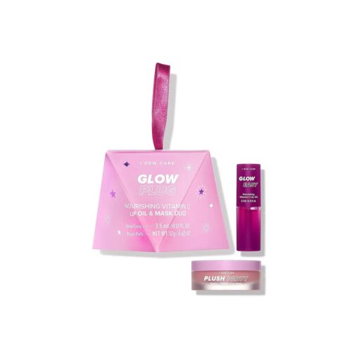 I DEW CARE Glow Plug Nourishing Vitamin C Lip Oil & Mask Duo - Glow Easy and Plush Party | Vitamin C Lip Gloss, Overnight Lip Mask, Gifts Idea, Sweet Valentine 's Day Gift for Women and Girls