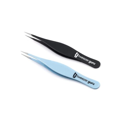 Tweezer Guru Pointed Tweezers - Sharp Precision Needle Nose Tip, Best Tweezers for Eyebrows and Ingrown Hair, Surgical Pointed for Blackheads & Splinters ( Sky Blue & Black )