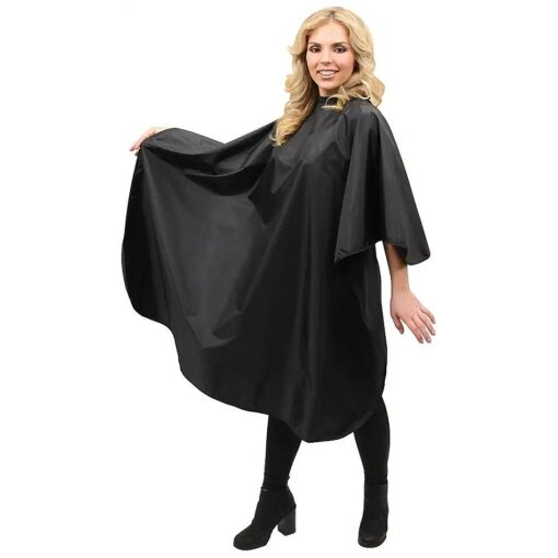 ForPro Professional Collection Poly Chemical Cape, Professional Hair Salon Styling Cape with Adjustable Snap Closure, Black, 58" L x 47" W