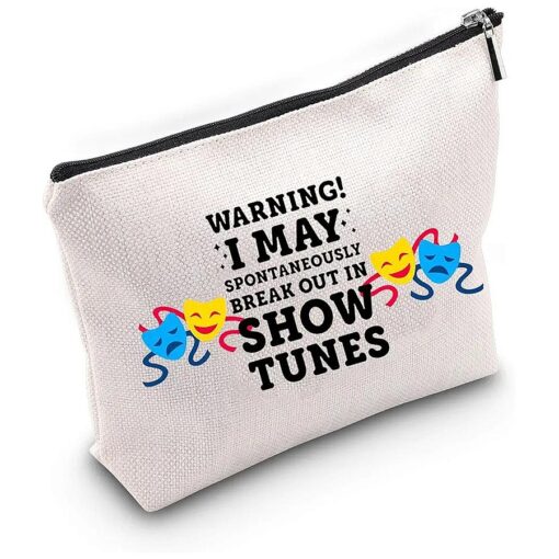 TSOTMO Warning I May Randomoly Break Out In Show Tunes Cosmetic Bag Theatre Novelty Makeup Bag Broadway Musical Theater Gift