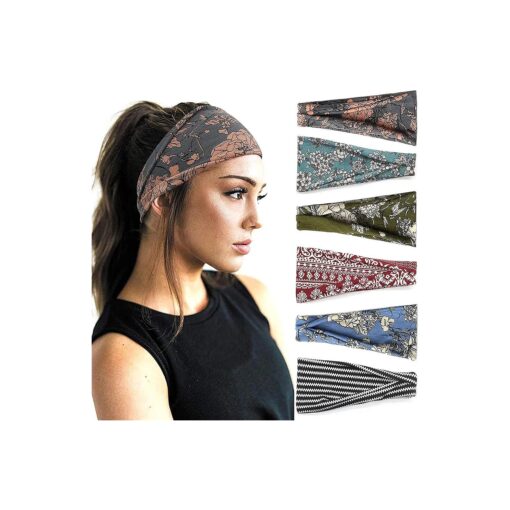 Boho Headbands For Women Fashion Wide Headband Yoga Workout Head Bands Hair Accessories Band 6 Pack