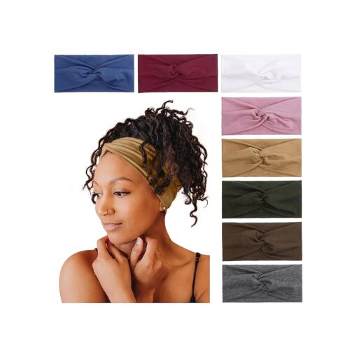 Tobeffect Headbands for Women Non Slip Turban Headband Boho Wide Head Band Womens Hair Wraps Accessories for Teen Girls 8 Pack Solid Colors