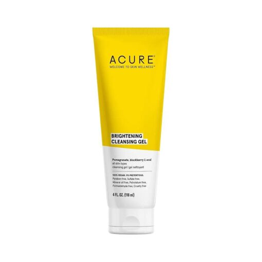 Acure Brightening Cleansing Gel - Vegan Cleanser for Radiant Skin - Pomegranate, Blackberry & Acai Infused - Antioxidant-Rich Gentle Formula for All Skin Types - 4 Fl Oz