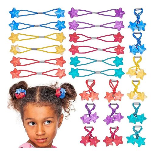 Expressions 24pc Ponytail Balls Hair Elastics, Star-Shaped Multicolored Twin Hair Beads, Value Pack